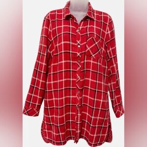J Jill Tops Womens Small Red Plaid Button Up Untuck Tunic Contrast Plaid Lining